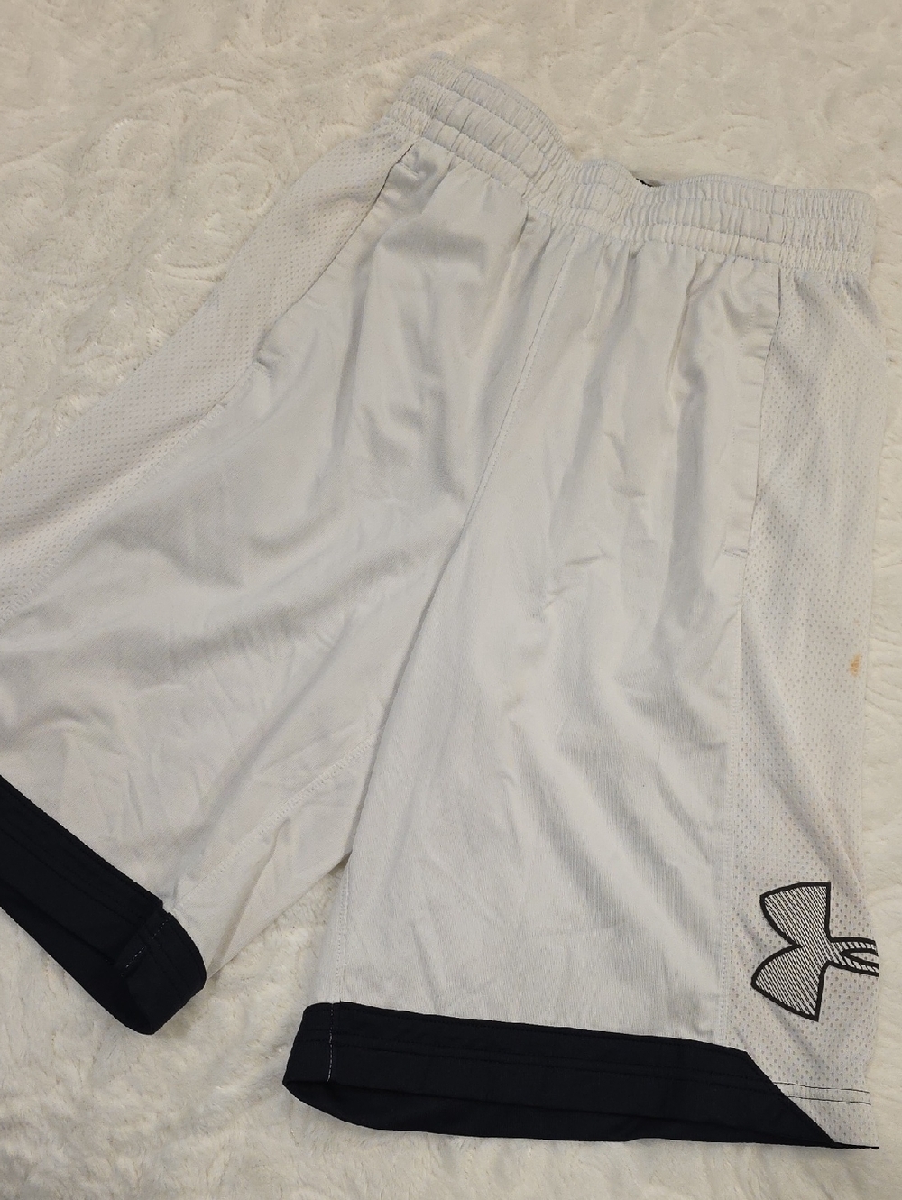 Under Armour White Basketball Shorts with Black Hem